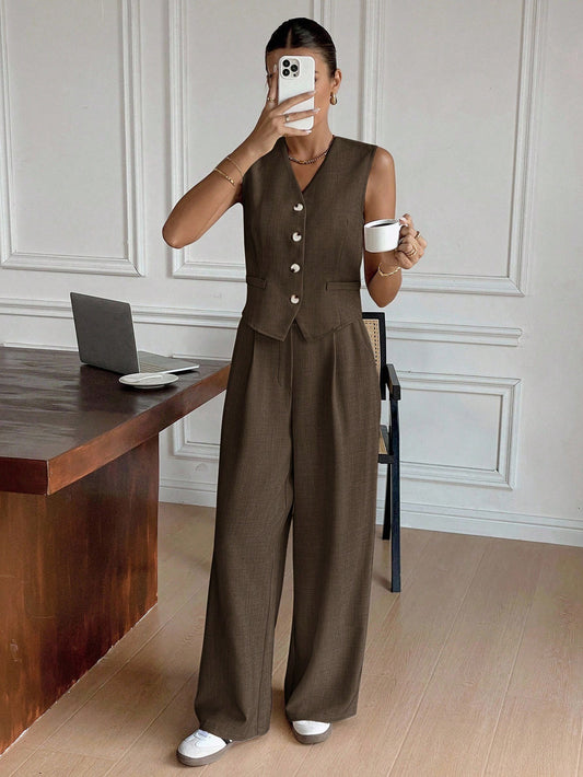 Urban Luxe Sleeveless Vest & Wide-Leg Co-Ord Set