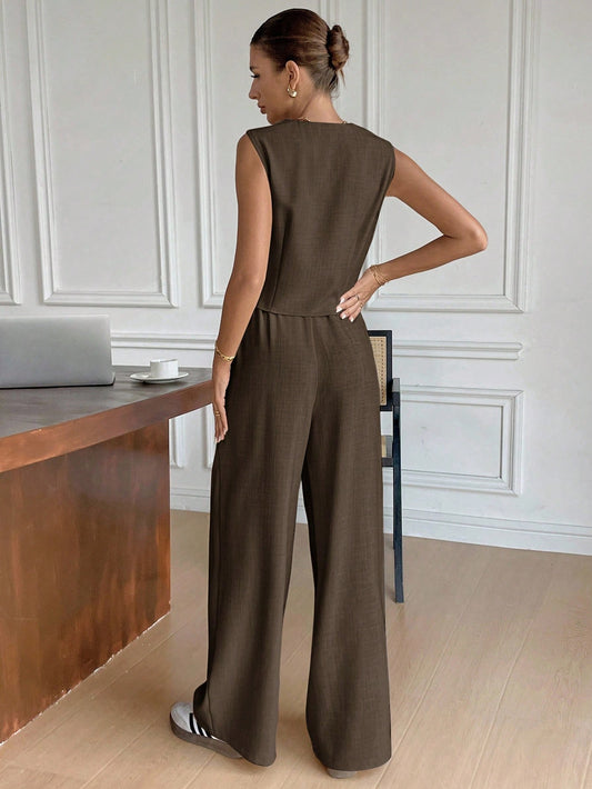 Urban Luxe Sleeveless Vest & Wide-Leg Co-Ord Set